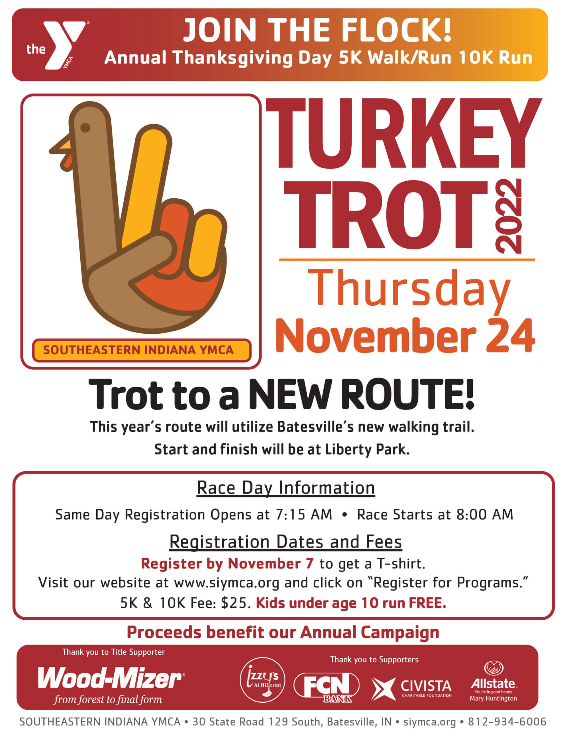 Thanksgiving Day “Turkey Trot” 5K/10K at the Southeastern Indiana YMCA